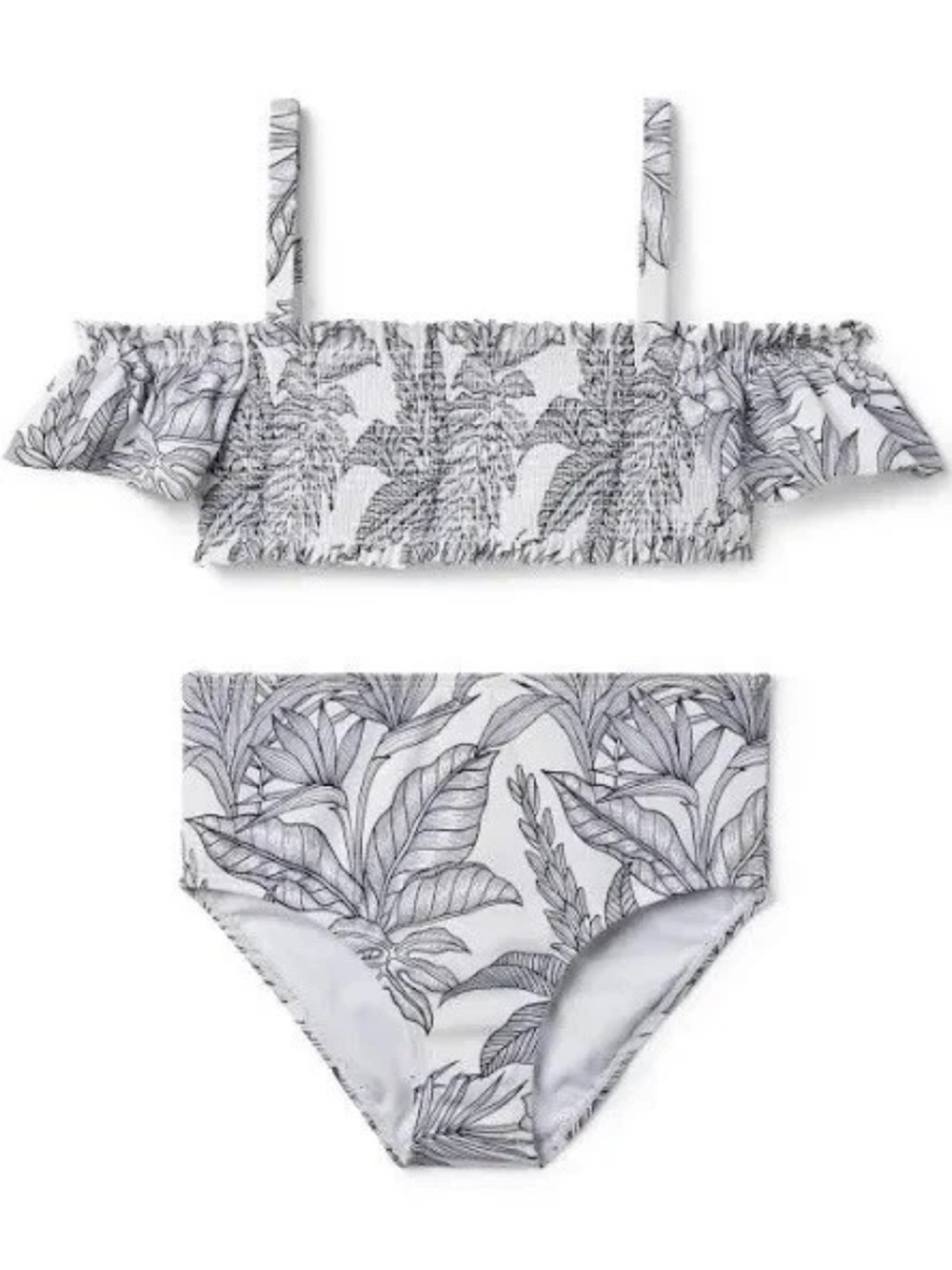 Janie and Jack White and Gray Botanical Ruffle Bikini